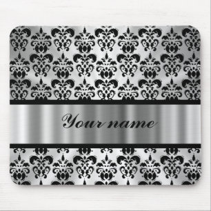 Silver grey damask mouse mat