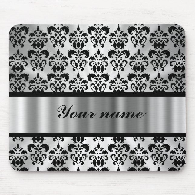 Silver grey damask mouse mat (Front)