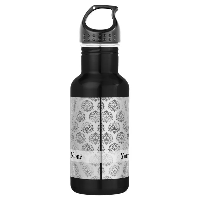 Silver grey damask pattern 532 ml water bottle (Front)