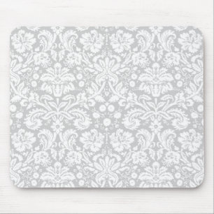 Silver grey damask pattern mouse mat