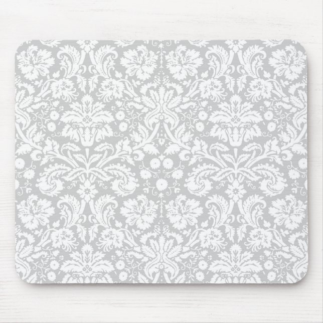 Silver grey damask pattern mouse mat (Front)
