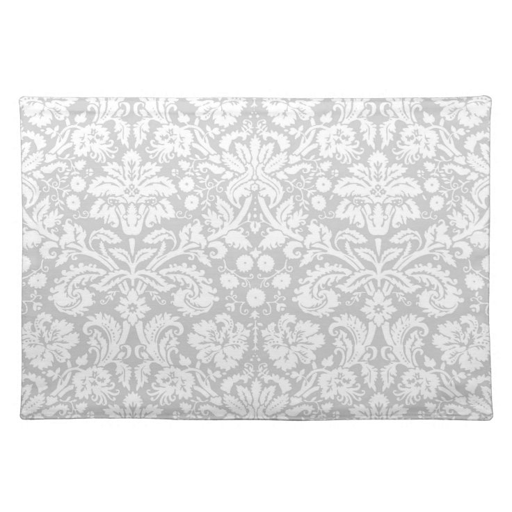 Silver grey damask pattern placemat Zazzle