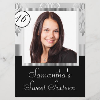 Silver grey damask sweet sixteen invitation