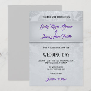 Silver Grey Damask Wedding Invitation