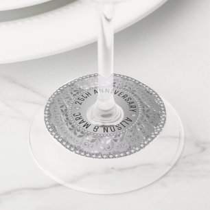 Silver Grey Damask Wine Glass Tag
