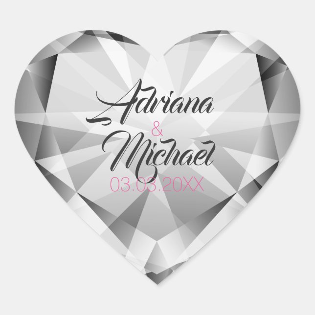 Silver Grey Diamonds- Save The Date Heart Sticker (Front)