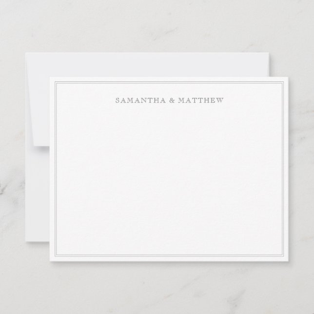 Silver Grey Double Border Couple Note Card (Front)