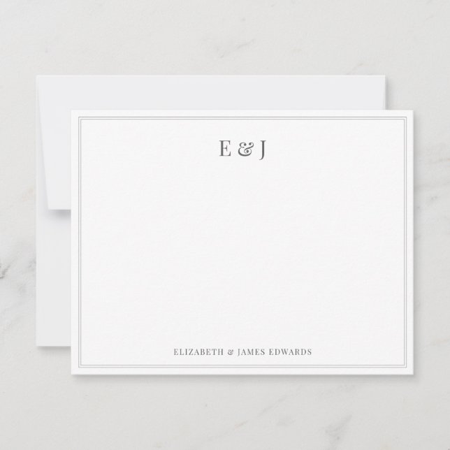 Silver Grey Double Border Elegant Couple Initials Card (Front)