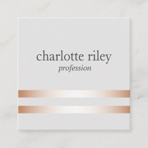 Silver Grey   Double Rose Gold Stripes Stylish  Square Business Card