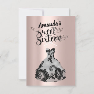 Silver Grey Dress Rose Sweet Sixteen Script Dress Invitation
