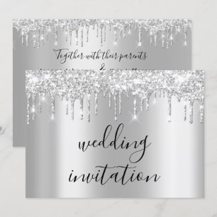 Silver Grey Drips Grey Black Spark Wedding Invitation
