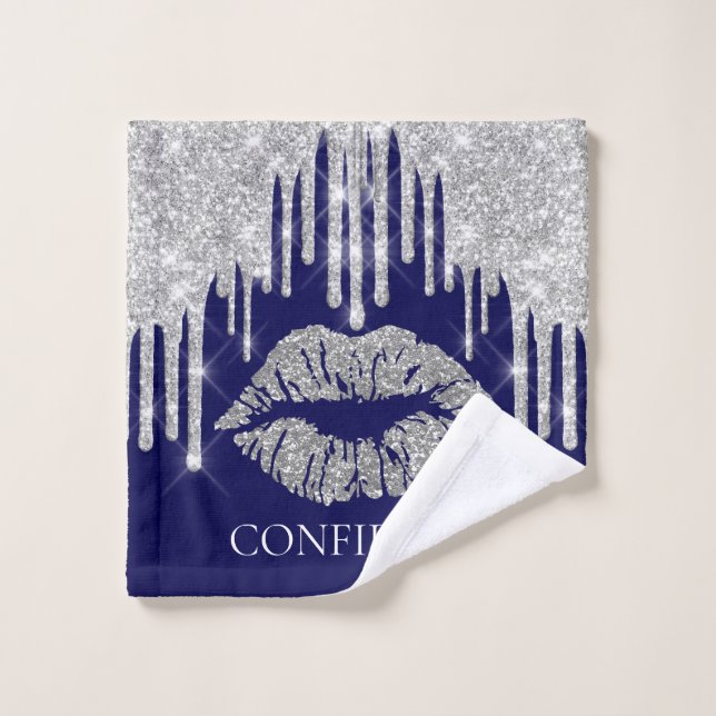 Silver Grey Drips Kiss Lip Makeup Artist Confident Wash Cloth (Wash Cloth)