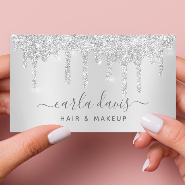 Silver Grey Drips Sparkle Lash Salon Makeup Artist Business Card (Creator Uploaded)