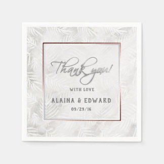 Silver Grey & Dusty Pink Palm Leaves Wedding Napkin