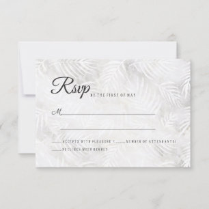 Silver Grey & Dusty Pink Palm Leaves Wedding RSVP Card