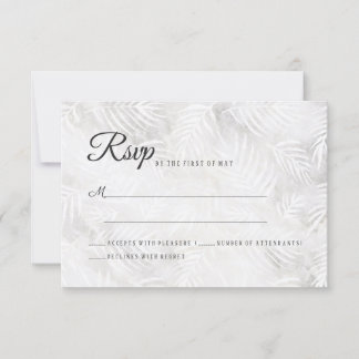Silver Grey & Dusty Pink Palm Leaves Wedding RSVP Card