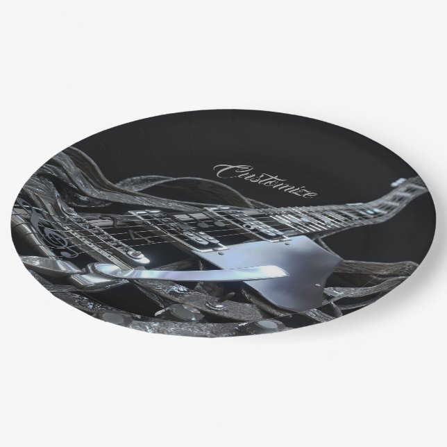 Silver Grey Electric Guitar Paper Plate (Angled)