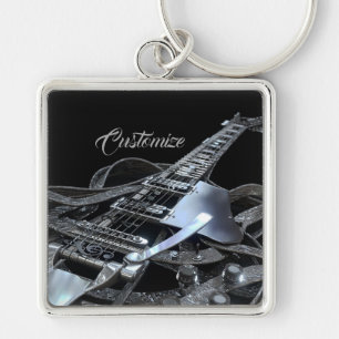 Silver Grey Electric Guitar Premium Key Chain