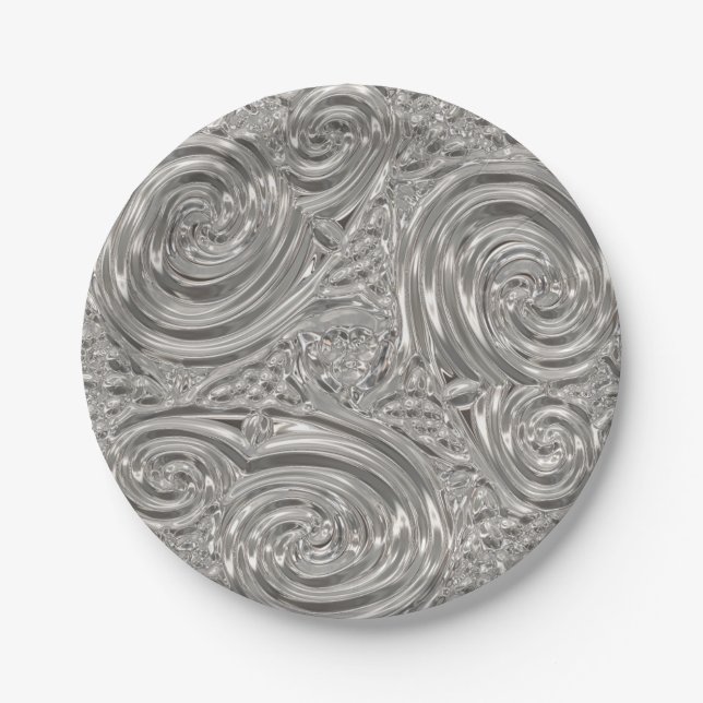 Silver grey elegant art nouveau embossed look paper plate (Front)