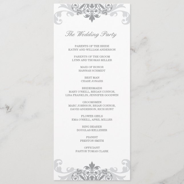 Silver Grey Elegant Ironwork Details Wedding Programme (Front)