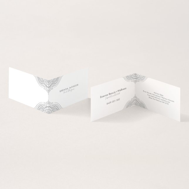 Silver-grey elegant mandala business card (Inside and Outside)