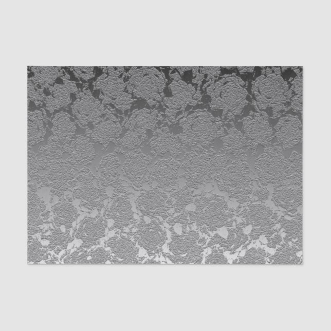Silver Grey Elegant Metallic Succulent Pattern Tissue Paper (Front)