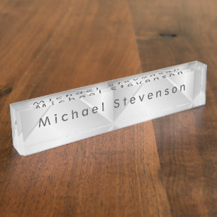 Silver Grey Elegant Modern Minimalist Nameplate