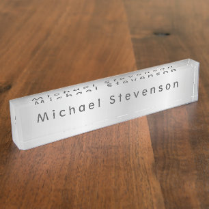 Silver Grey Elegant Modern Your Name Nameplate