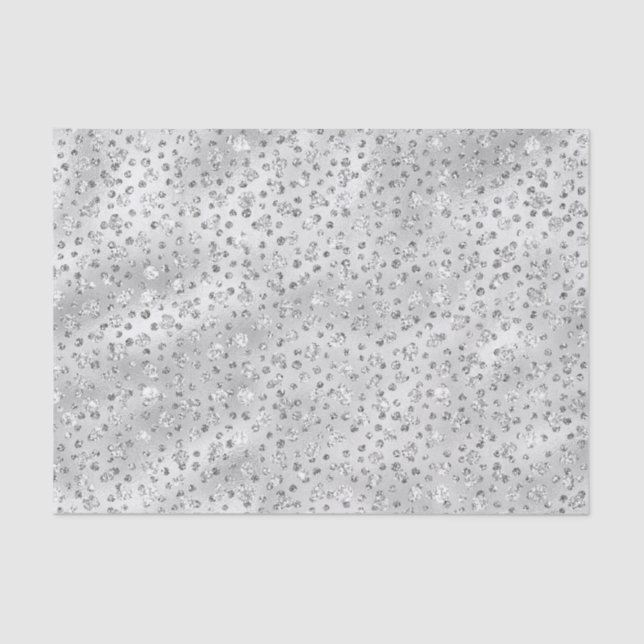 Silver Grey Faux Glitter Cheetah Spots Tissue Paper (Front)