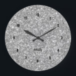 Silver-grey faux glitter large clock<br><div class="desc">Elegant simple image of silver grey glitter texture print.</div>