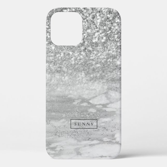 Silver-Grey Faux Glitter & Marble Ombre Case-Mate iPhone Case (Back)