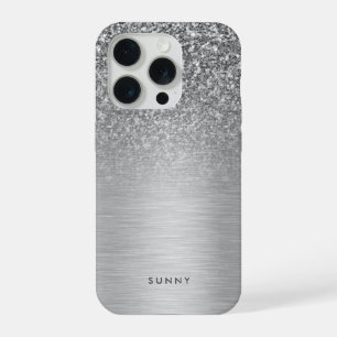 Silver Grey Faux Glitter & Metallic Texture iPhone 15 Pro Case