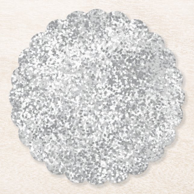 Silver Grey Faux Glitter Pattern Chic Paper Coaster (Front)