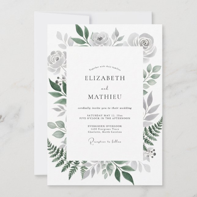 Silver Grey Fern Wedding Invitation (Front)