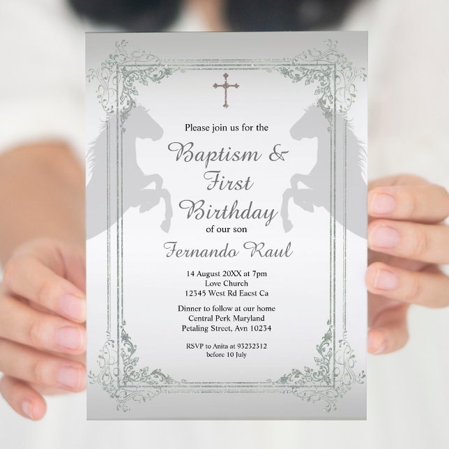 Silver & Grey Fiesta Baptism and Birthday Invitation (Creator Uploaded)