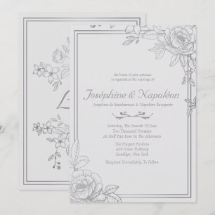 Silver, Grey Floral Wedding Invitations