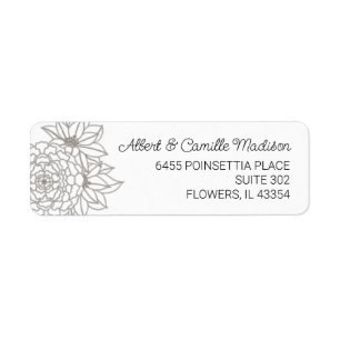 Silver Grey Flower Return Address Label