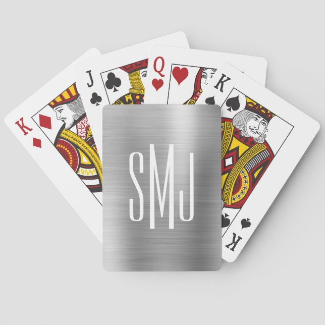 Silver Grey Foil Three Letter Monogram Playing Cards (Back)