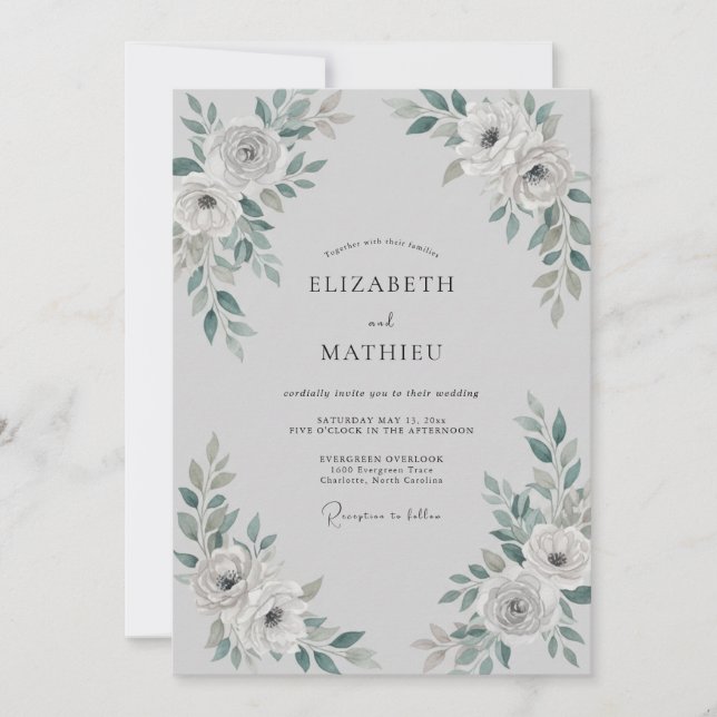 Silver Grey Foliage Dusty Eucalyptus Wedding Invitation (Front)