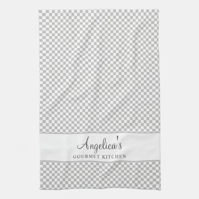 Silver Grey French Plaid Check Country Gourmet Tea Towel (Vertical)
