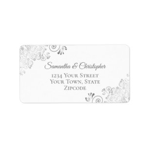 Silver Grey Frills Elegant White Wedding Address Label
