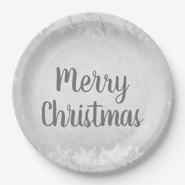 Silver Grey Frost Merry Christmas Paper Plate (Front)