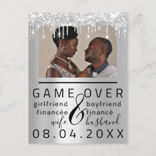 Silver Grey Funny Save The Date Couple Photo Postcard