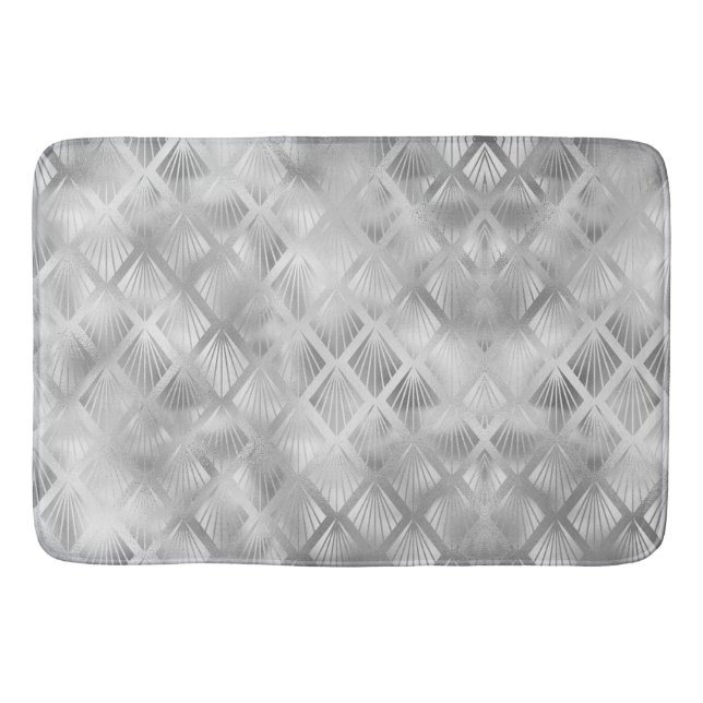 Silver Grey Geometric Abstract Bath Mat (Front)