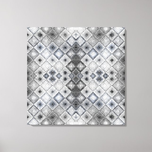 Silver & Grey Geometric Abstract Lattice Texture Canvas Print (Front)