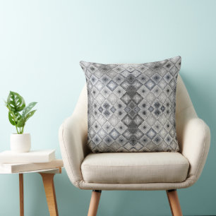 Silver & Grey Geometric Abstract Lattice Texture Cushion