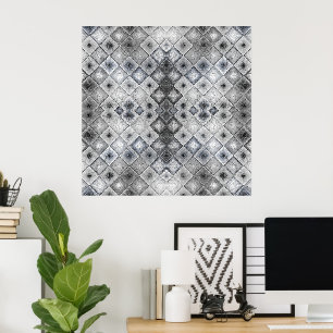 Silver & Grey Geometric Abstract Lattice Texture Poster