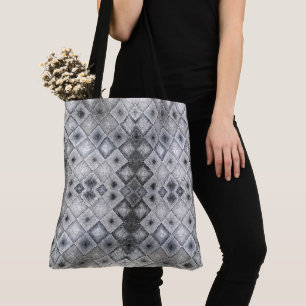 Silver & Grey Geometric Abstract Lattice Texture Tote Bag