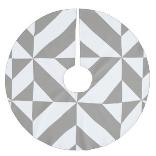 Silver Grey Geometric Art Deco Brushed Polyester Tree Skirt
