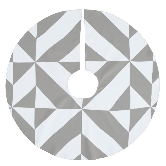 Silver Grey Geometric Art Deco Brushed Polyester Tree Skirt (Front)